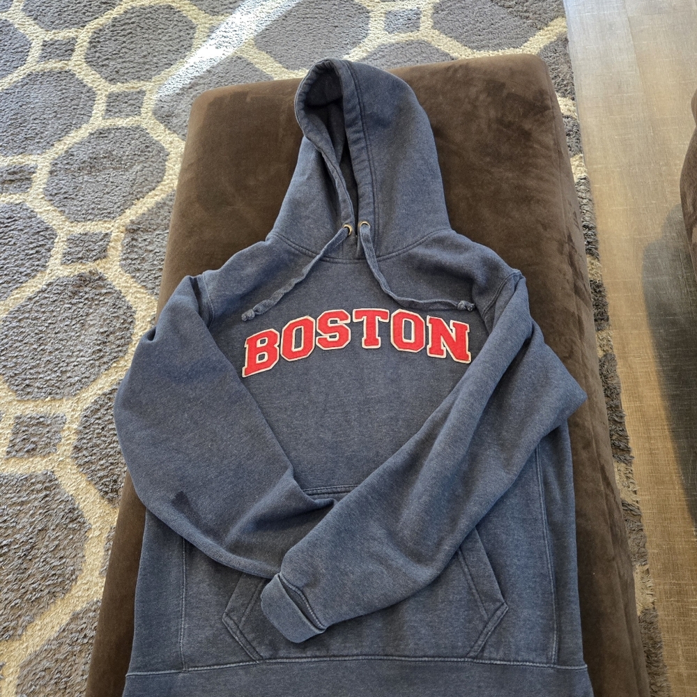Boston Graphic Pullover Hoodie - Navy with Red Lettering